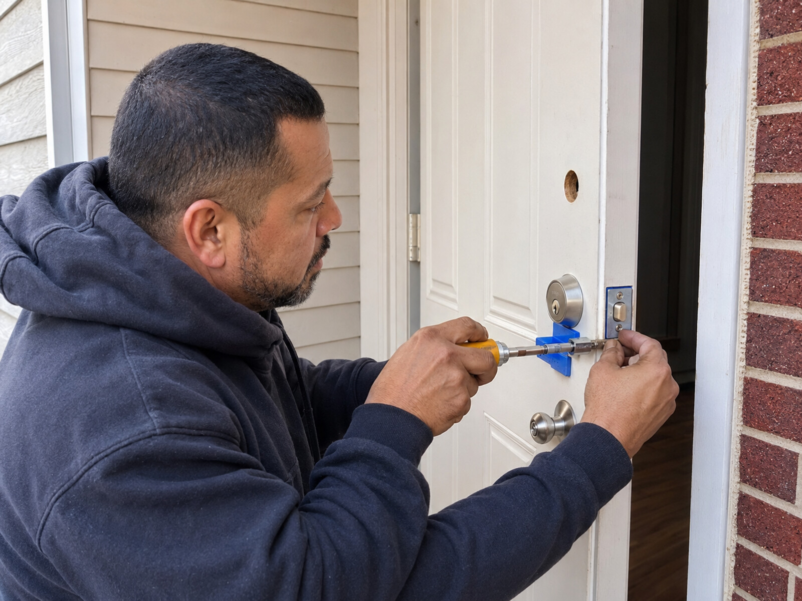 Installing a deadbolt lock on an exterior door
